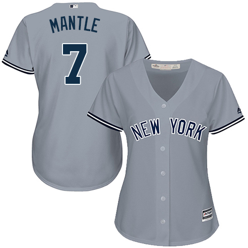 Yankees #7 Mickey Mantle Grey Road Women's Stitched MLB Jersey - Click Image to Close